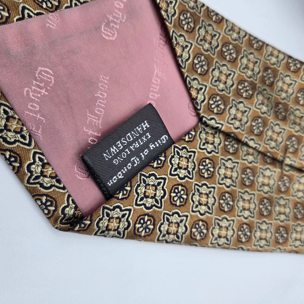 City of London Ferrell Reed Tie Mens XL Gold Geometric Silk Jacquard Nordstrom